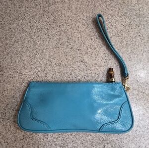 Talbots Leather Wrislet Clutch Purse Turquoise